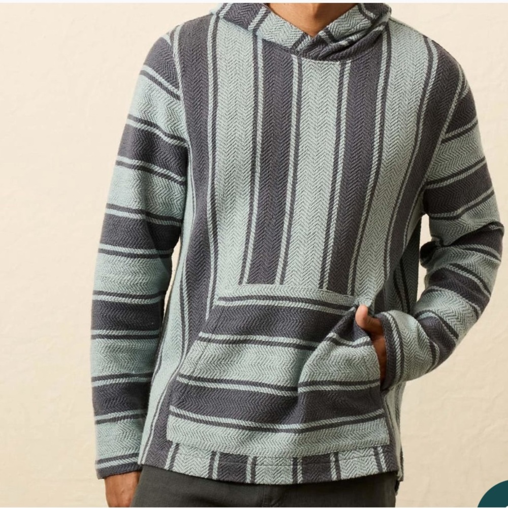 Faherty Whitewater Hoodie Teal Channel Stripe Organic Cotton NWT XL